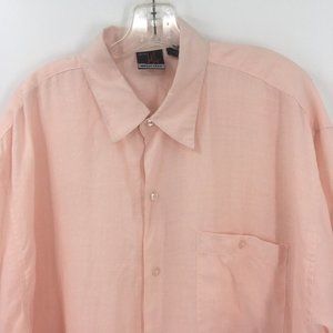 Mens 100% Linen Camp Shirt Sz XL Coral Pocket Short Sleeve Summer Golf Resort